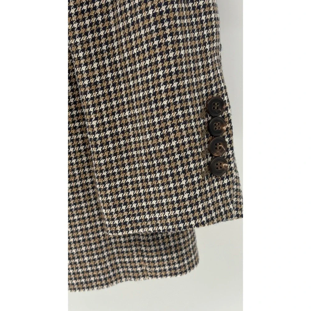 New Brunello Cucinelli Blazer Women Tan Gold 44 8 Houndstooth Old Money  Linen‎